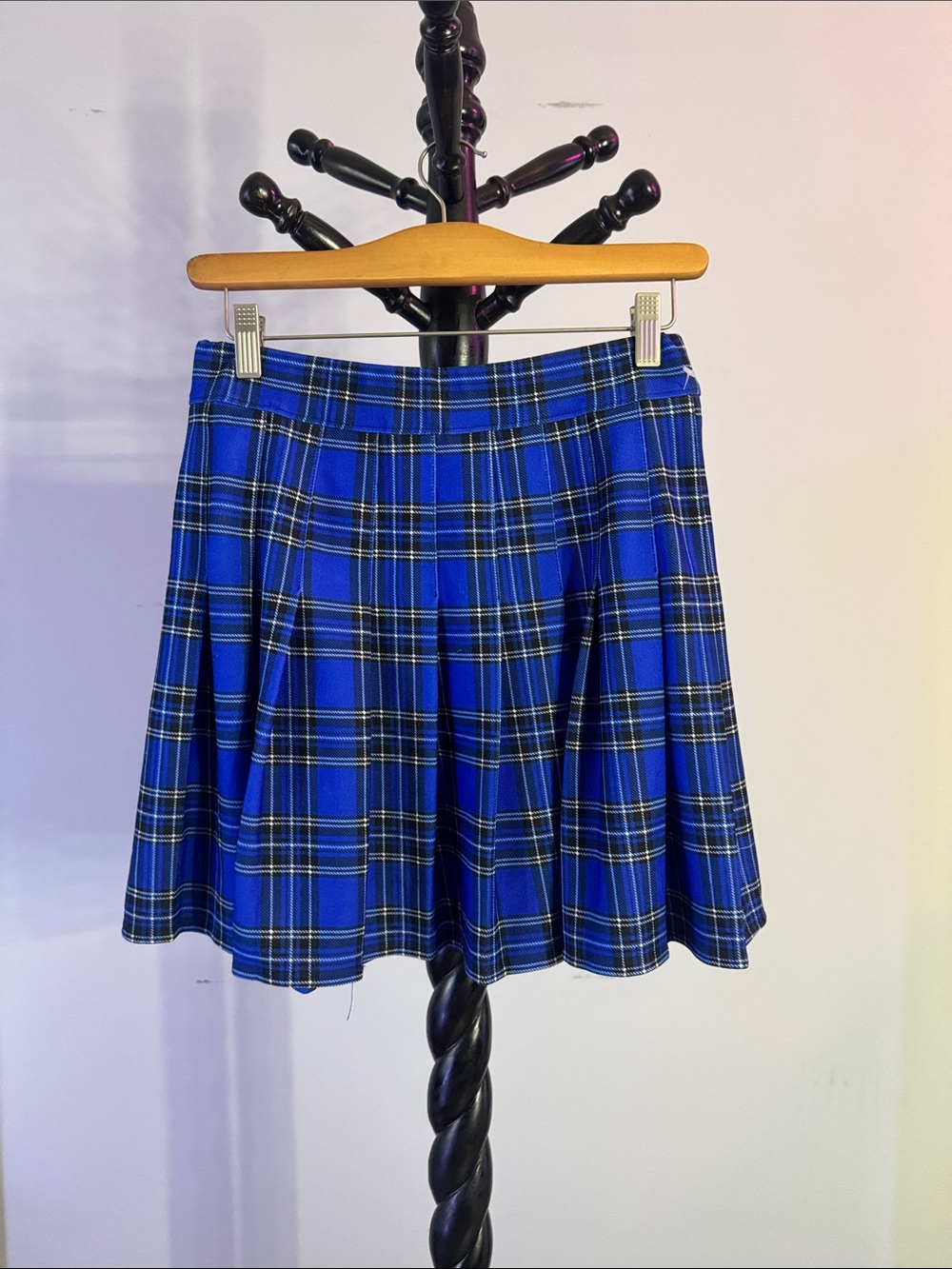 Blue Plaid Pleated Mini Skirt